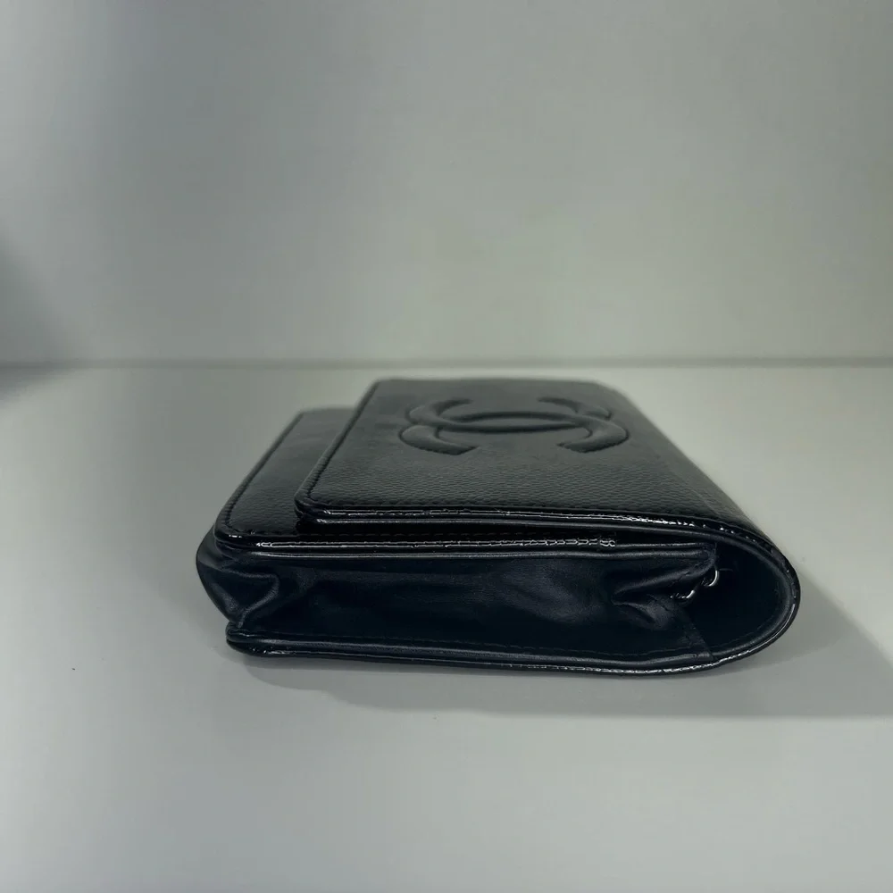 CHANEL | Black Patent Caviar Leather Wallet on Chain
